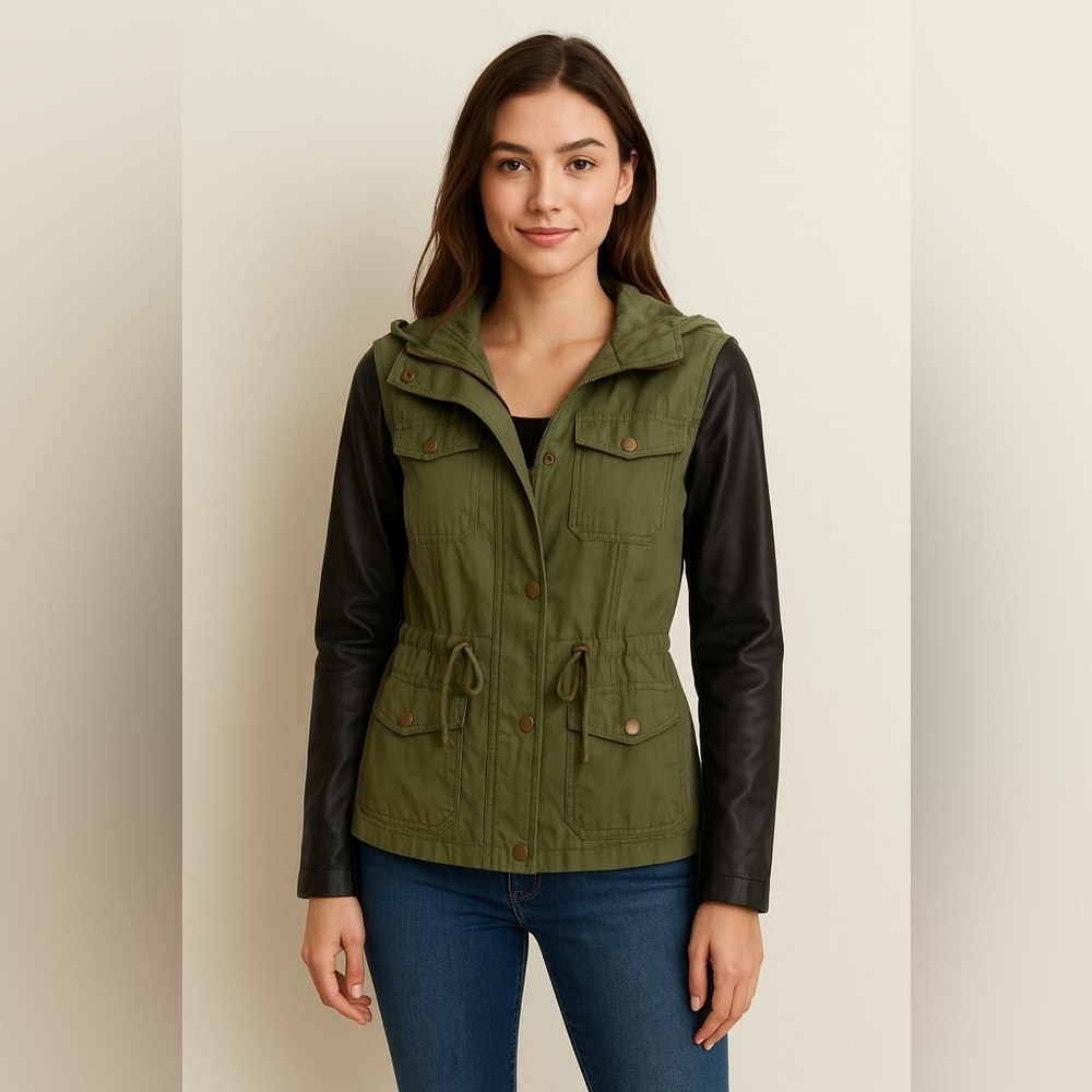 Mossimo Supply Co. Utility Jacket with Faux Leather Sleeves (Size S)